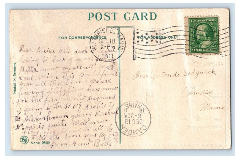 C.1910 Gel Dresdan Snow Drops Merry Christmas Postcard F122E