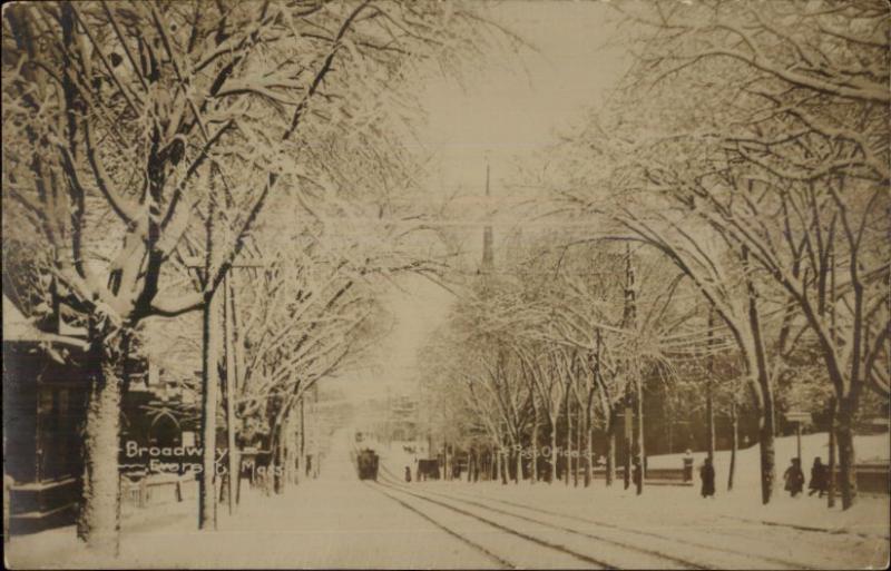 Everett MA Broadway in Winter c1910 Real Photo Postcard