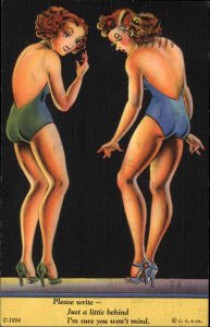 Pinup Bathing Beauty Sexy Women High Heels Swimsuits Linen Vintage Postcard