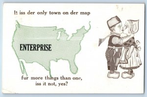 Enterprise Kansas Postcard It Iss Der Only Town Oh Der Map Dutch Kid 1910 Posted
