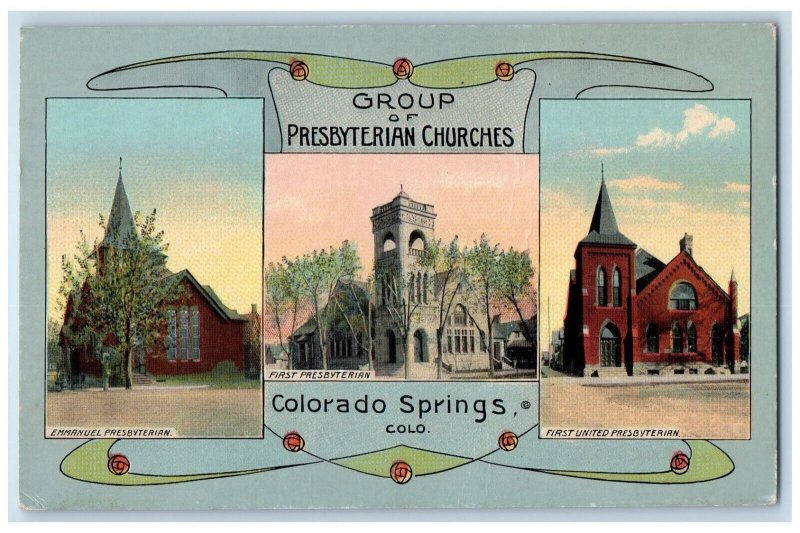 Group Of Presbyterian Churches Art Nouveau Colorado Springs Colorado CO Postcard