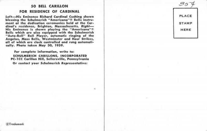 Brighton Massachusetts 50 Bell Carillon Cardinal Vintage Postcard K63097