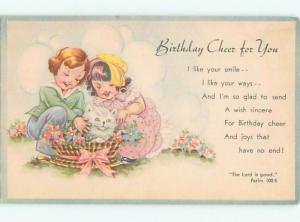 Pre-Linen KIDS PLAYING WITH CUTE KITTEN CAT AC5500