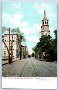 Charleston South Carolina Postcard Meeting St. Showing St. Michael's Church 1910