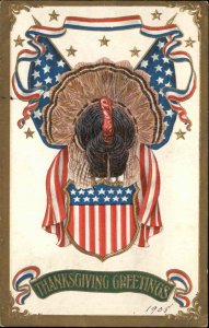 Thanksgiving Patriotic Turkey American Flags c1910 Vintage Postcard