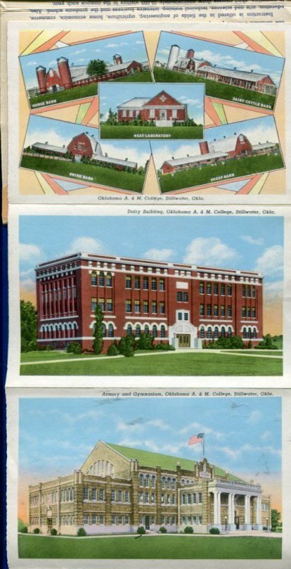 Oklahoma A and M College State University Stillwater postcard folder foldout