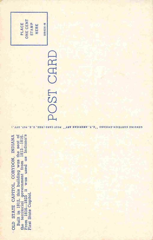 Old State Capitol Corydon Indiana linen postcard