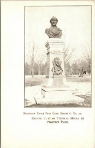 Vtg Bronze Bust of Thomas Moore in Prospect Park Brooklyn New York NY Postcard
