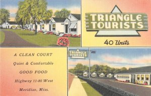 Meridian, Mississippi TRIANGLE COURT Roadside 1940s Linen Vintage Postcard