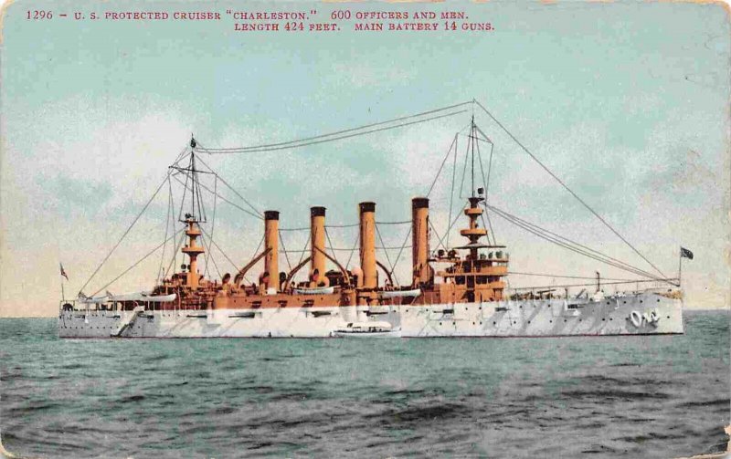 USS Charleston Protected Cruiser US Navy Ship 1910c postcard