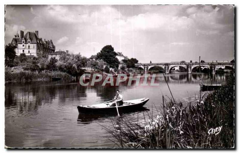 Postcard Modern Durtal M and L Loir Bridge and Chateau