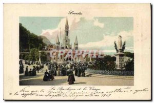 Old Postcard Lourdes Basilica and the Virgin