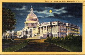 Washington D C United States Capitol At Night 1949 Curteich