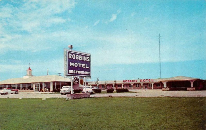 VANDALIA, Illinois~IL  ROBBINS MOTEL & RESTAURANT  50's Cars  ROADSIDE  Postcard