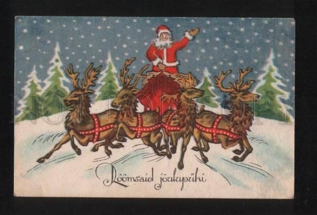 052943 Red-Robed SANTA CLAUS on DEER vintage colorful PC