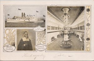 Steamer 'Puritan' Ship Multiview Grand Saloon Vintage Postcard H35