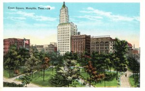 Vintage Postcard 1920's Court Square Oldest Park Shopping District Memphis TN