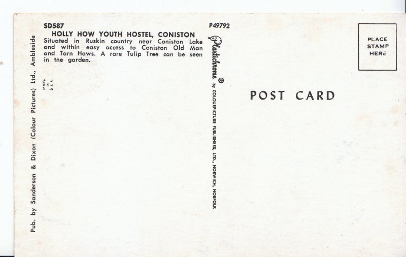 Cumbria Postcard - Holly How Youth Hostel - Coniston    ZZ3176