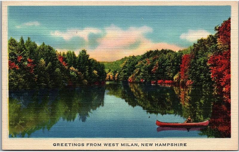 Postcard NH Greetings From West Milan New Hampshire Lake Canoe Autumn