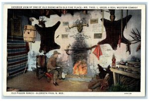 c1940's Old Room Fire Place Old Pigeon Ranch Glorieta Pass New Mexico Postcard