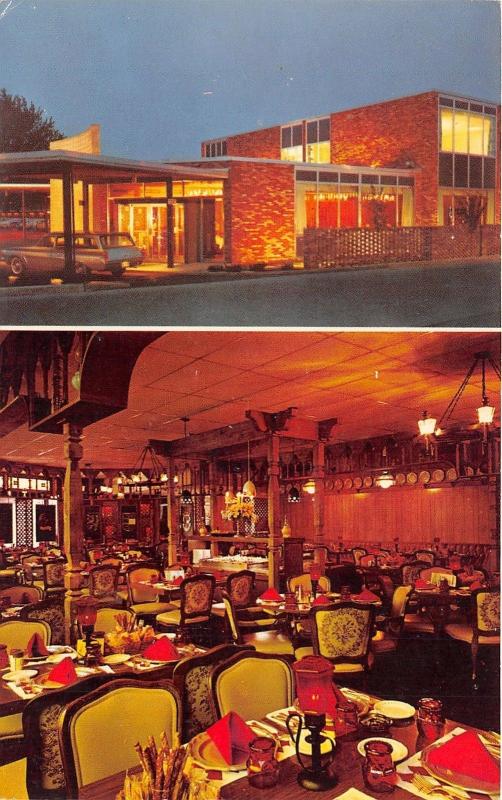 Kalamazoo Michigan~Holiday Inn Crosstown @ Night~Luxurious Dining Room~1960s Pc