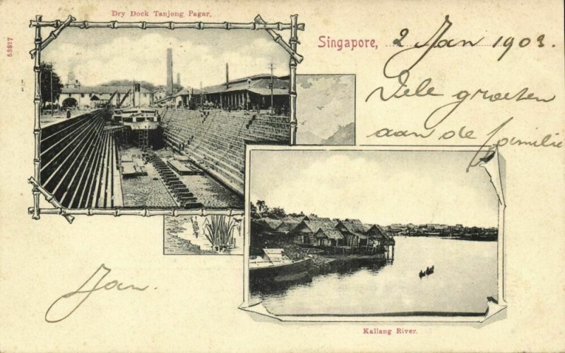 straits, SINGAPORE, Kallang River, Dry Dock Tanjong Pagar (1903) Postcard