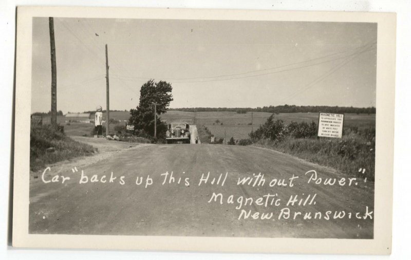 RPPC Postcard Car Backs Up This Hill Magnetic Hill New Brunswick Canada