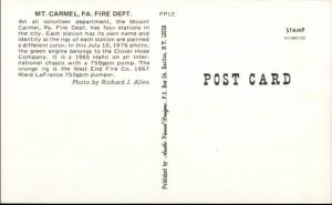 Mt. Carmel PA Fire Dept Trucks etc Postcard