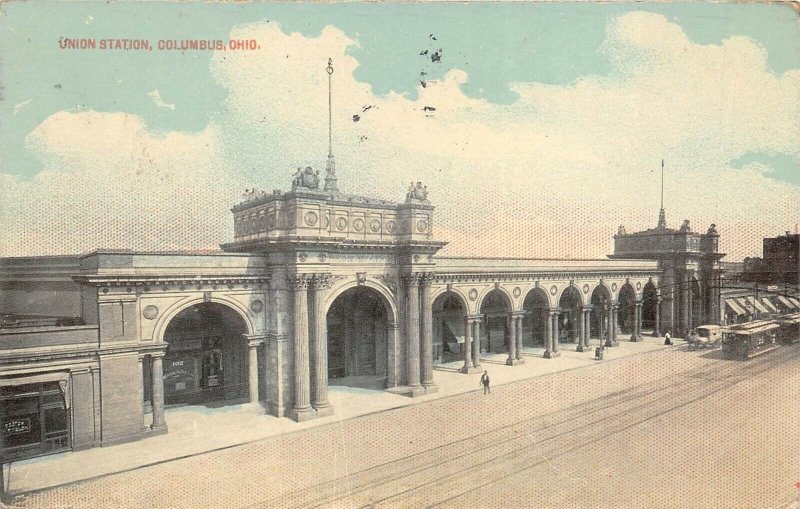 Columbus Ohio 1913 Postcard Union Train Station 