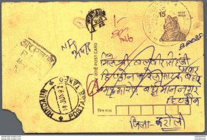 India Postal Stationery Tiger 15 Hindaun Tax cds