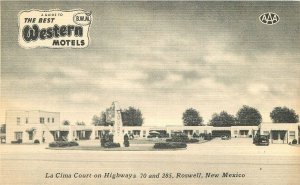 Postcard New Mexico Roswell La Cima Court roadside Tichnor 23-164