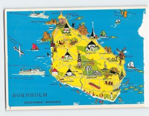 Postcard Map of Bornholm Island Denmark