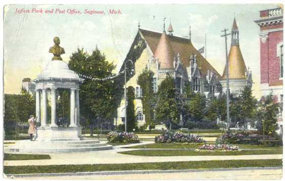 Jeffers Park and Post Office, Saginaw, Michigan, MI, 1910 Divided Back