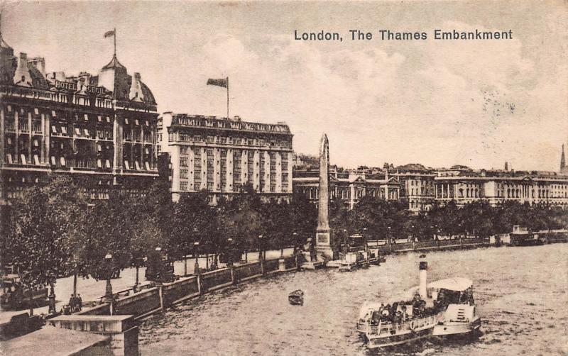 The Thames Embankment, London, England,1929 Postcard sent to France, Postage Due