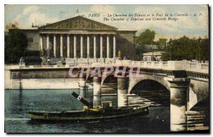 Postcard Old Paris Chamber of Deputies and the Pont de la Concorde Boat