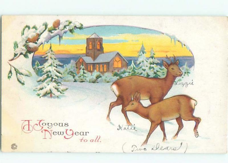 Pre-Linen New Year BABY DEER BY THE CHURCH AB2451