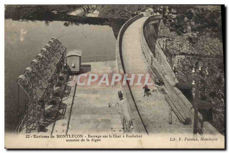 Old Postcard Electricity Around Montlucon Dam on the Cher Rochebut top of the...