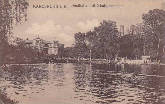 Germany Karlsruhe Festhalle mit Stadtgartensee 1911