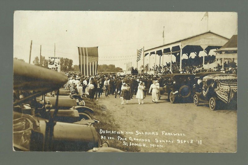 St. James MINNESOTA RP 1917 SOLDIERS FAREWELL Fairgrounds HUGE CROWD nr Madelia