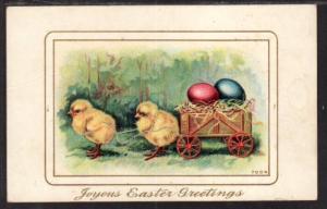 Joyous Easter Chicks Cart Postcard 4144