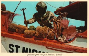 Vintage Postcard Greetings From Tarpon Springs Florida Sponge Diver