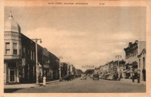 USA Main Street Waupun Wisconsin Vintage Postcard  03.80