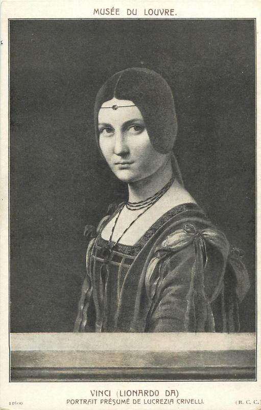 Early art postcard Lucrezia Crivelli portrait by Leonardo da Vinci