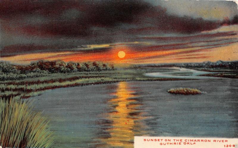 GUTHRIE OKLAHOMA SUNSET ON THE CIMARRON RIVER POSTCARD 1910