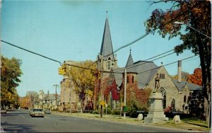 Postcard NY Cortland Soldiers' Monument 1st Presbyterian Baptist Church 1970 S45