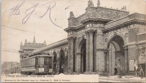 Union Station Columbus OH Ohio Streetcar c1906 Nitschke Paper Co. Postcard F99