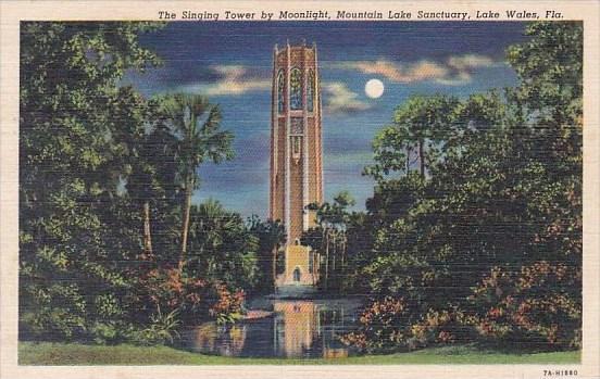 Florida Lake Wales The Singing Tower By Moonlight Mountain Lake Sanctuary 1941