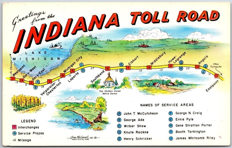 Greetings From The Indiana Toll Road Service Stations Plaza Postcard