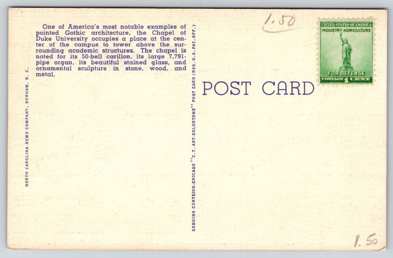 Durham NC~Duke University~Chapel~Center Quadrangle~Night View~Gothic~Linen PC