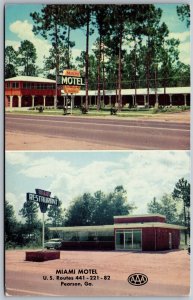 Vtg Pearson Georgia GA Miami Motel & Restaurant 1950s View Postcard